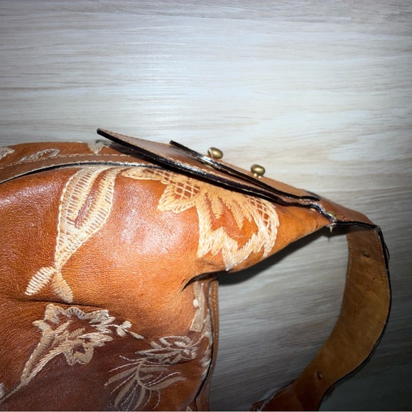 Donald J. Pliner Leather Embroidered Floral Patterned Hobo Bag in Brown Orange - Picture 5 of 16